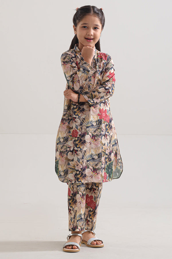 Printed Strip Lawn Stitched 2 Piece (Shirt/Trouser) For Kids