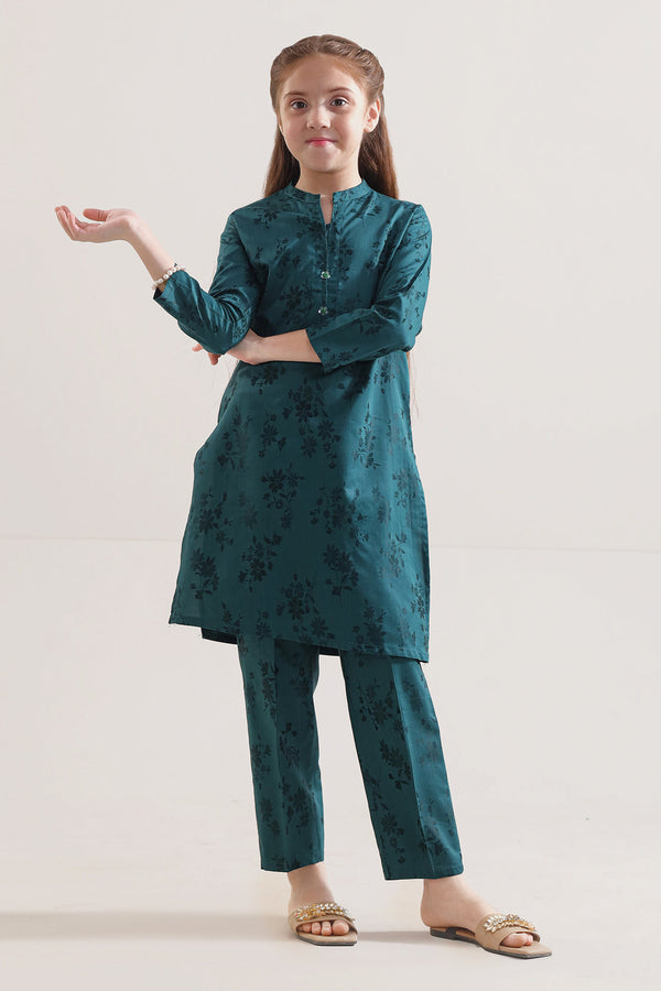 Stitched Cotton Jacquard Shirt/Trouser For Kids