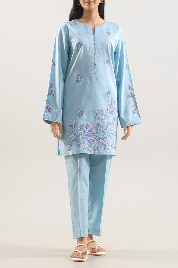 Luxury Pret Embroidered Slub Cotton Stitched 2 Piece Shirt/Trouser