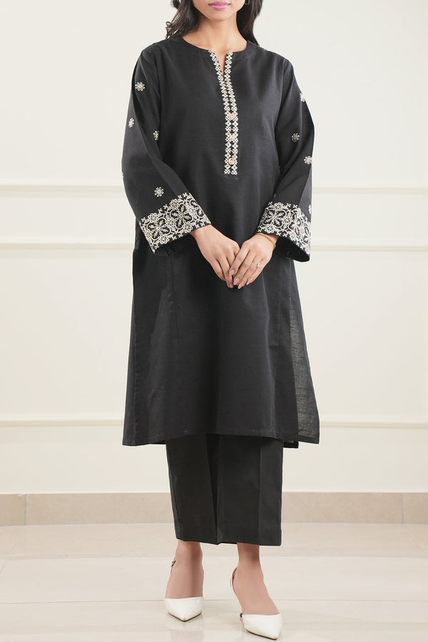 Solid Embroidered Khaddar Stitched Shirt  & Bottom