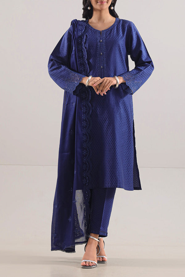 Luxury Pret Embroidered Cotton Jacquard Stitched 3 Piece