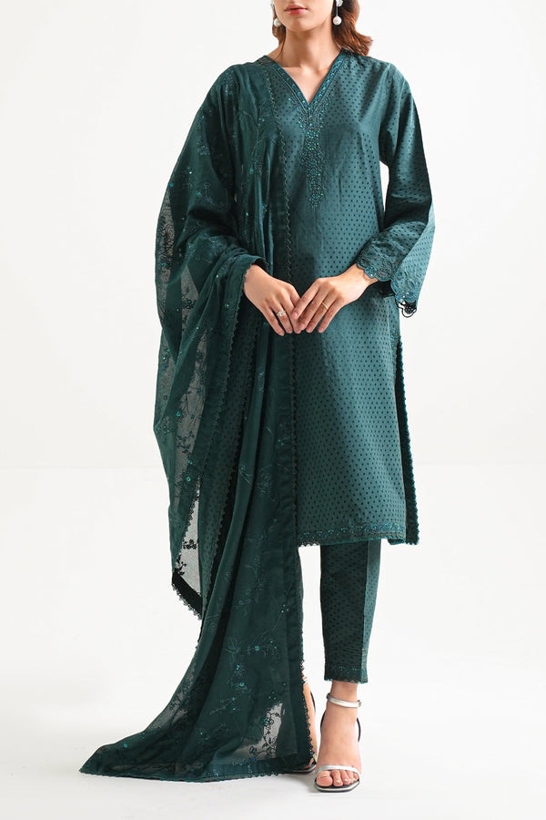 Luxury Pret Embroidered Cotton Jacquard Stitched 3 Piece