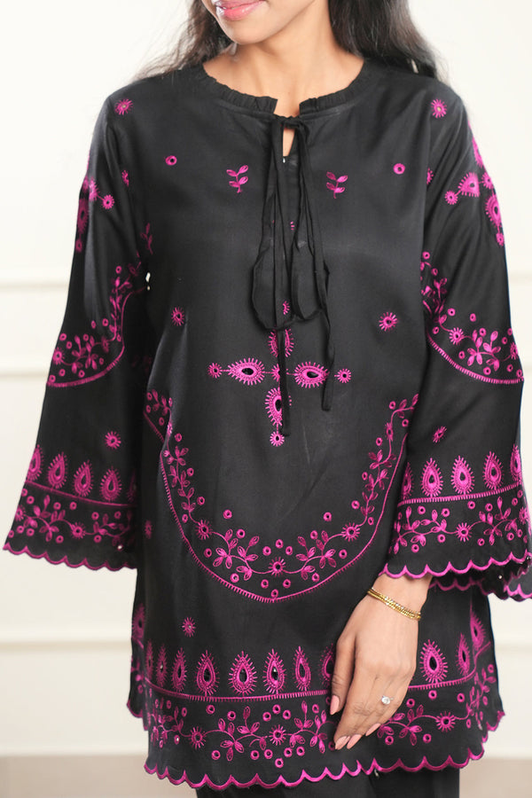 Solid Embroidered Dobby Crepe Stitched 2 Piece (Shirt/Trouser)