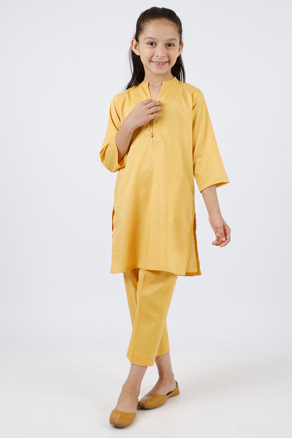 Stitched Cotton Jacquard Shirt/Trouser For Kids