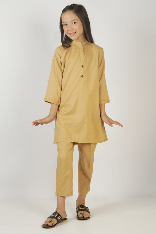 Stitched Cotton Jacquard Shirt/Trouser For Kids