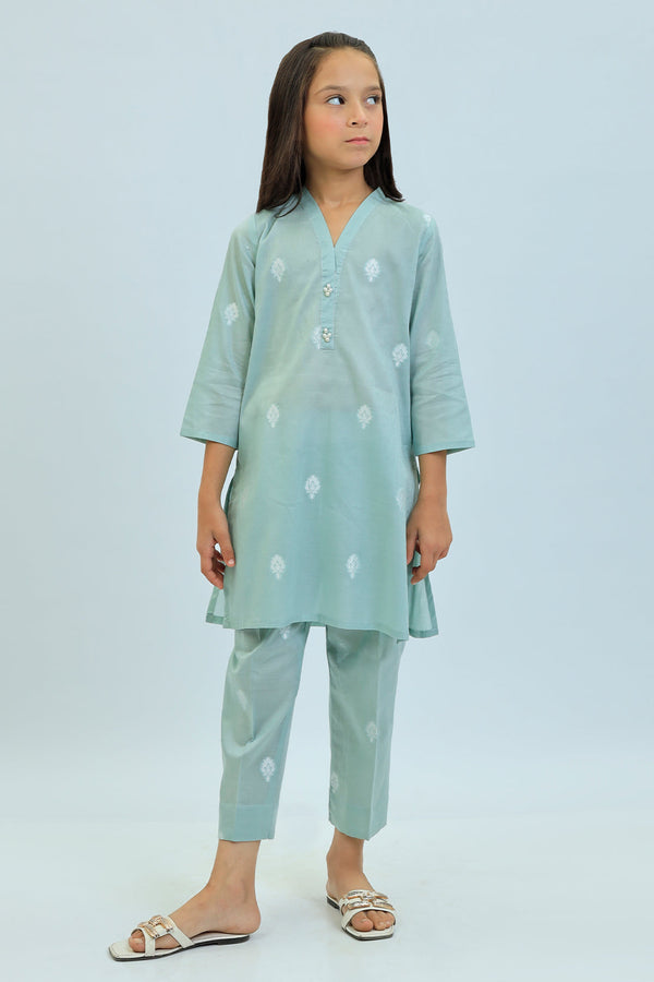 Stitched Cotton Jacquard Shirt/Trouser For Kids