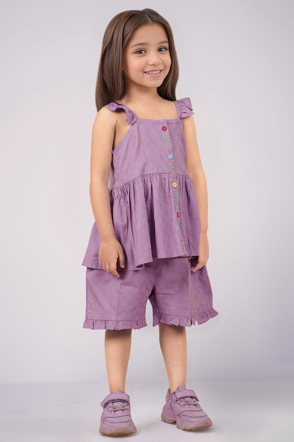 Stitched Cotton Jacquard Shirt/trouser For Kids