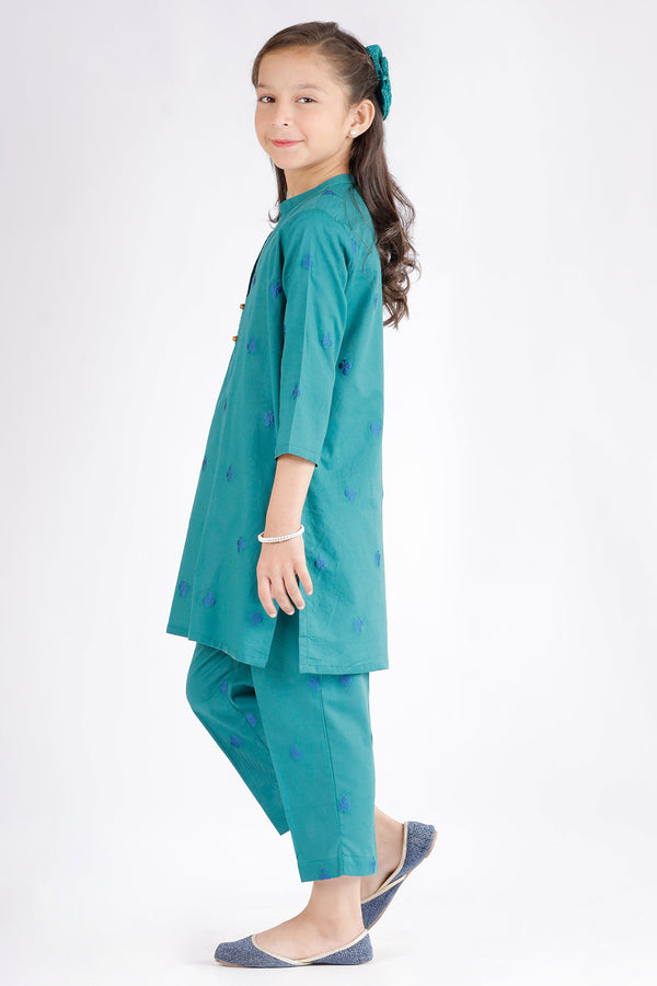 Stitched Cotton Jacquard Shirt/Trouser For Kids