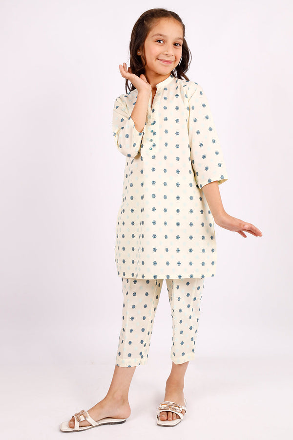 Stitched Cotton Jacquard Shirt/Trouser For Kids