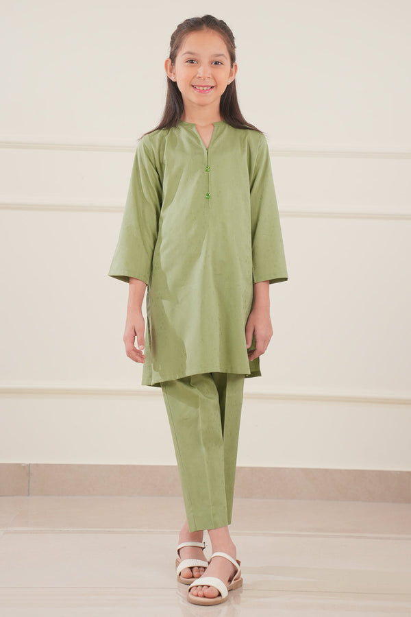 Stitched Cotton Jacquard Shirt/Trouser For Kids