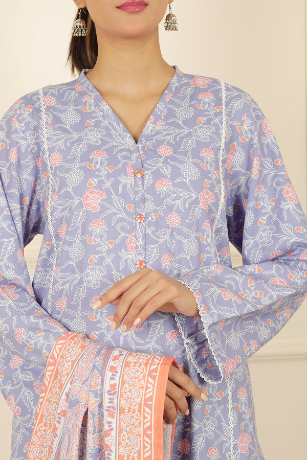 Printed Slub Cotton Stitched Shirt