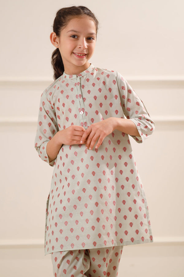 Stitched Cotton Jacquard Shirt/trouser For Kids