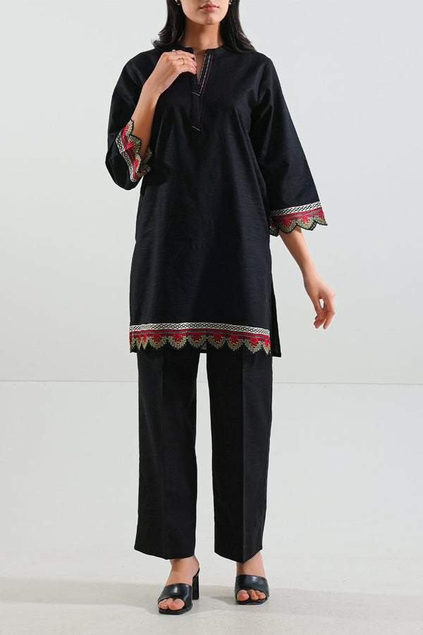 Solid Embroidered Khaddar Stitched 2 Piece (Shirt/Trouser)