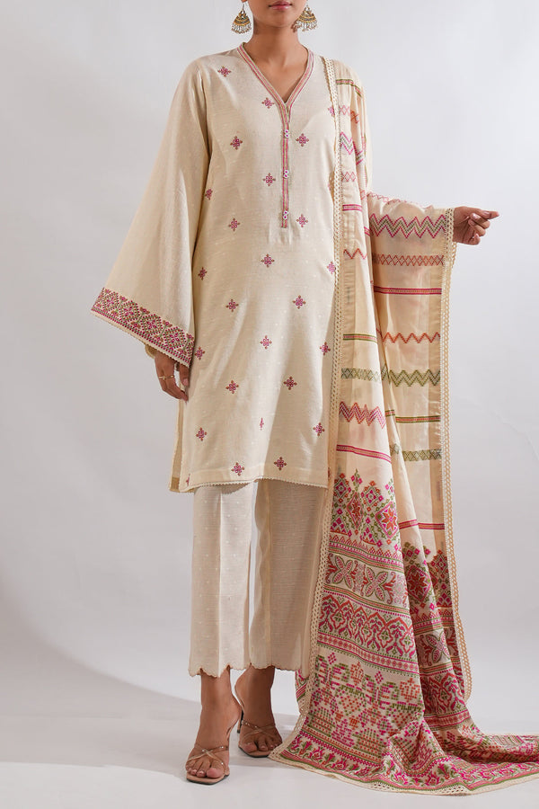 Unstitched Embroidered Self Jacquard 2 Piece (Shirt/Trouser)