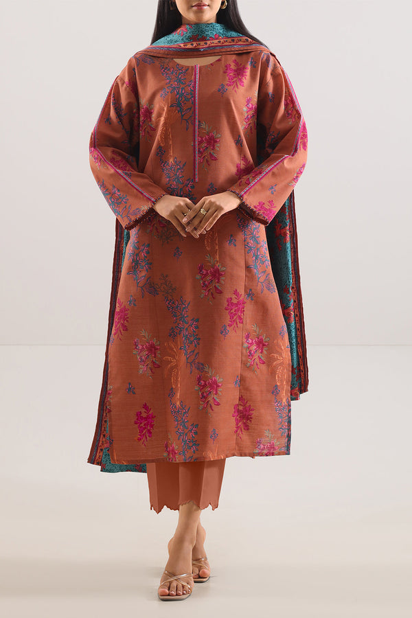 Unstitched Printed Cotton Khaddar 3 Piece